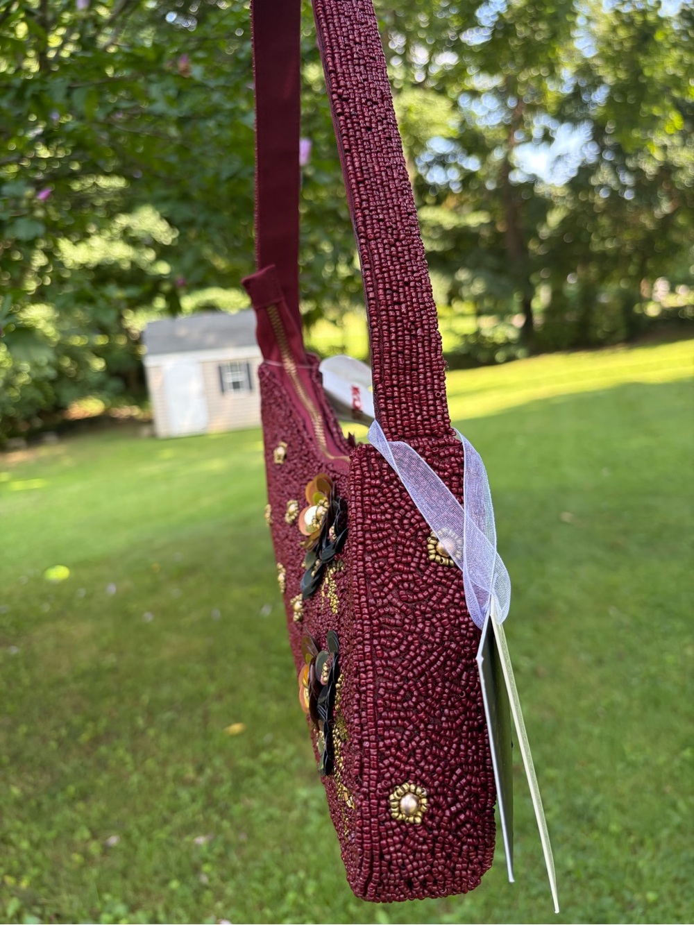 NTW Viral Bohemian Chic Floral Sequin Burgundy Beaded Bag for Fall! - Picture 3 of 8